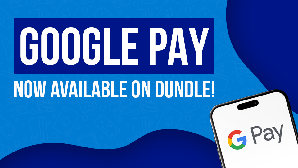 A blue banner with Google Pay logo on the bottom right