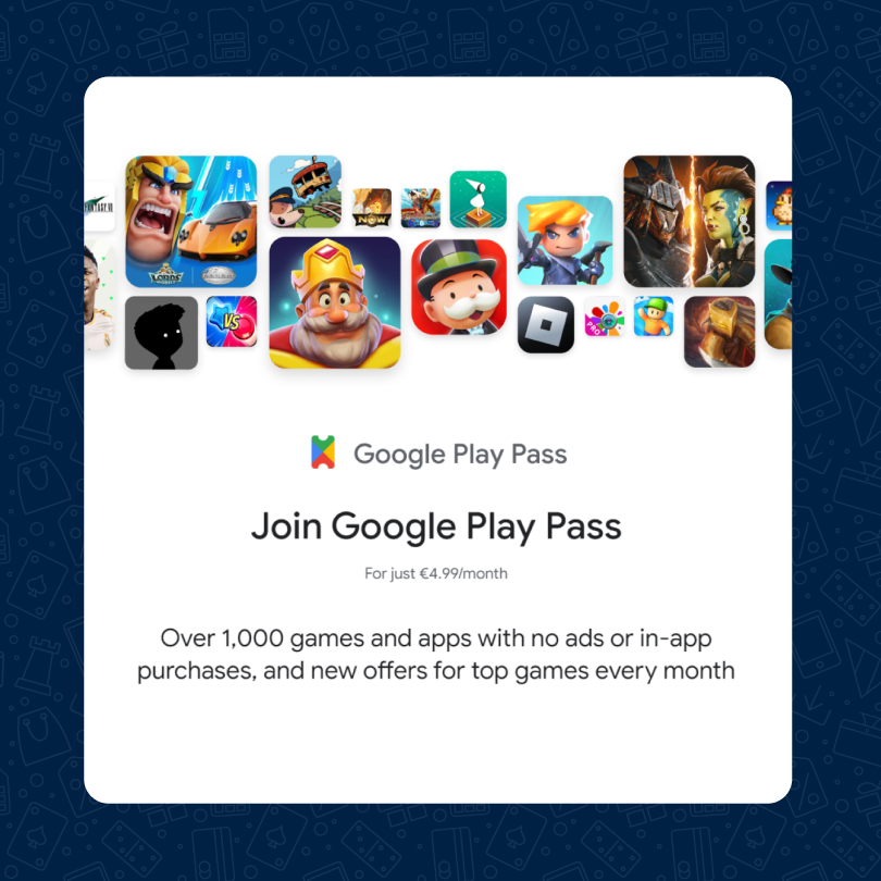 A screenshot of the promotional material for the Google Play Pass.